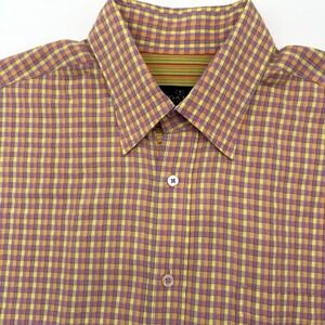 Bugatchi Uomo Men's Multicolor Check Large Button Down Rayon Blend Short Sleeve